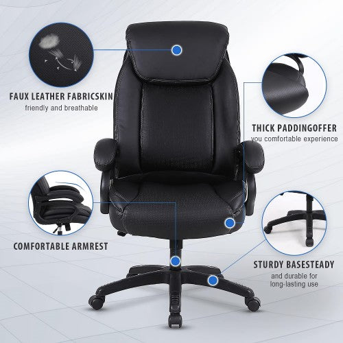 KASORIX Ergonomic Office Chair, Adjustable Swivel Chair with PU Leather, High-Back Lumbar Support, Flip-Up Armrests for Home, Office (Black) KASORIX Ergonomic Office Chair, Adjustable Swivel Chair with PU Leather, High-Back Lumbar Support, Flip-Up Armrests for Home, Office (Black)